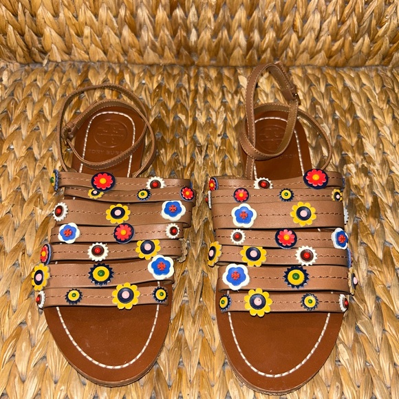 Tory Burch Marguerite Beaded Strappy Flat Sandal Sz 6.5 - Picture 1 of 6